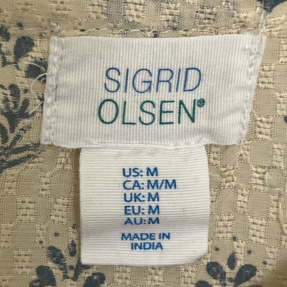 Sigrid Olsen Tan Blue Cottage Floral Embroidered Peasant Boho Babydoll Womens M - Picture 9 of 10